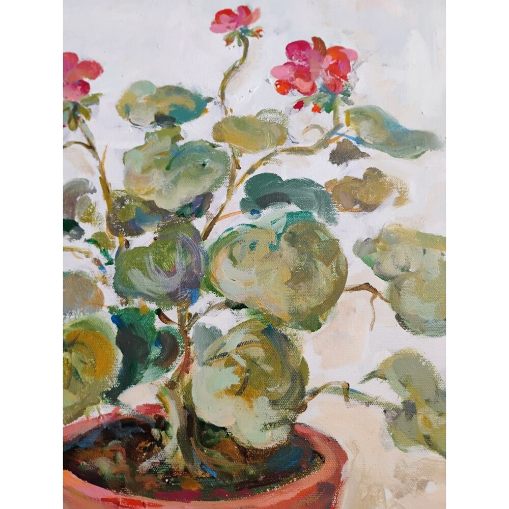 Jeanne Peterson Link Original Painting Geranium Folk Art Pacific Grove Show 1992